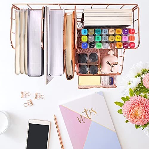 Rose Gold Desk Organizers and Accessories Office Organization and Storage Office Supplies Cute Desktop Organizer with Paper Organizer ,Mail Holder,File,Desk Decorative Home, Office and School Gift - Image 5