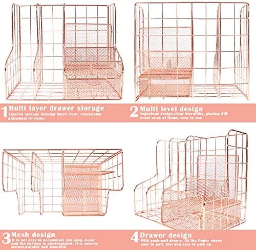 Rose Gold Desk Organizers and Accessories Office Organization and Storage Office Supplies Cute Desktop Organizer with Paper Organizer ,Mail Holder,File,Desk Decorative Home, Office and School Gift - Image 6