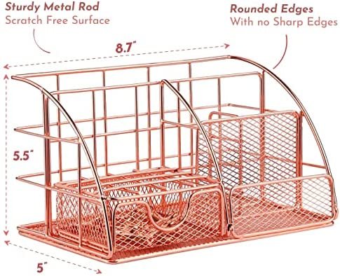 Rose Gold Desk Supplies Organizer, Multi-functional Mesh Desk Organizer with 6 Compartments & Desk Drawer Organizer for Office Supplies and Desk Accessories - Image 5