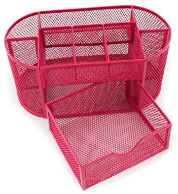 Mesh Desk Organizer Office Supply Caddy Drawer with Pen Holder Collection Pink - Image 4