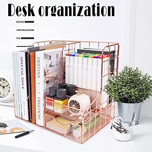 Rose Gold Desk Organizers and Accessories Office Organization and Storage Office Supplies Cute Desktop Organizer with Paper Organizer ,Mail Holder,File,Desk Decorative Home, Office and School Gift - Image 2