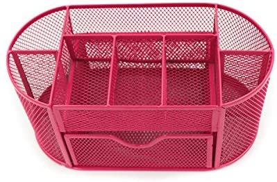 Mesh Desk Organizer Office Supply Caddy Drawer with Pen Holder Collection Pink - Image 3