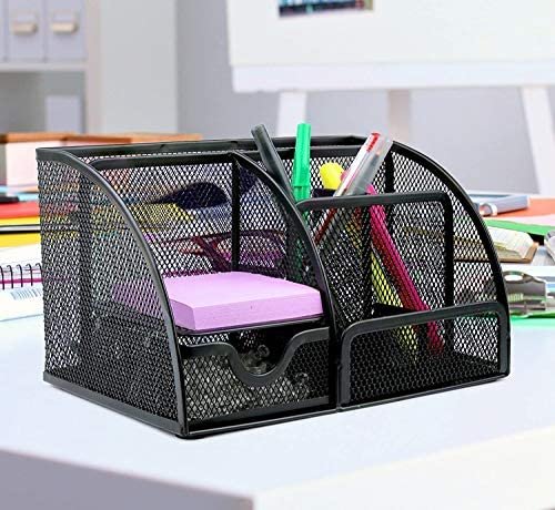 Greenco Mesh Desk Organizer Office Supplies Caddy, 6 Compartments, Small Black Desk Organizer for Pen, Pencil, Small Office Supplies and Stationary Accessories Storage Organization - Image 6
