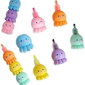 6 PCS Colorful Octopus Shaped Highlighter, Pastel Highlighter Set Cute Silicone Octopus Highlighter Pens for Adults Kids Students Writing Graffiti School Office Supplies