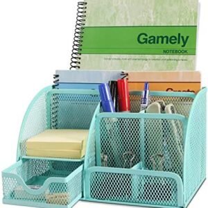 Flexzion Desk Organizer Office Supplies Accessories Desktop Tabletop Sorter Shelf Pencil Holder Caddy Set – Metal Mesh with Drawer and 6 Compartments (Turquoise Aqua Blue) Flexzion Desk Organizer Office Supplies Accessories Desktop Tabletop Sorter Shelf Pencil Holder Caddy Set – Metal Mesh with Drawer and 6 Compartments (Turquoise Aqua Blue)