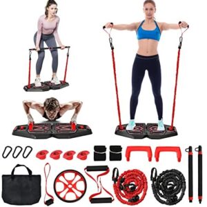 Goplus Portable Home Gym Workout Equipment w/ 14 Exercise Accessories, Elastic Resistance Bands, Ab Roller Wheel, Tricep Bar, Push-up Stand, Full Body Weight Strength Training System for Men Women