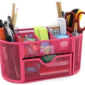 Mesh Desk Organizer Office Supply Caddy Drawer with Pen Holder Collection Pink Mesh Desk Organizer Office Supply Caddy Drawer with Pen Holder Collection Pink