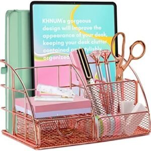 Rose Gold Desk Supplies Organizer, Multi-functional Mesh Desk Organizer with 6 Compartments & Desk Drawer Organizer for Office Supplies and Desk Accessories Rose Gold Desk Supplies Organizer, Multi-functional Mesh Desk Organizer with 6 Compartments & Desk Drawer Organizer for Office Supplies and Desk Accessories