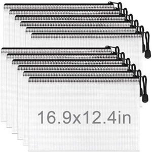Umriox Zipper Bags, 16.9×12.4 in (Black, 12 Packs), Project Bags for Cross Stitch, Mesh Zipper Pouch for School Office Supplies Travel Accessories and Board Games Storage