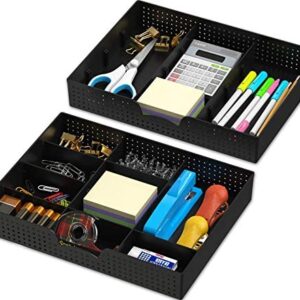 2 Pack - Simple Houseware Drawer Organizer Tray with 9 Adjustable Compartments, Black