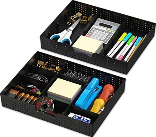 2 Pack - Simple Houseware Drawer Organizer Tray with 9 Adjustable Compartments, Black