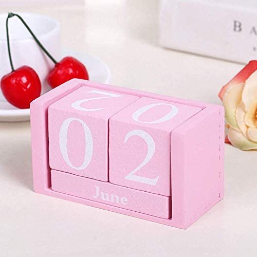Vintage Wooden Calendar, Chic Blocks Desktop Perpetual Calendar, Time Concept Rustic Wooden Cubes Calendar Month Date Display Home Office Decoration (Pink) - Image 4
