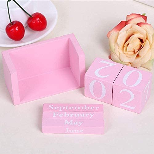 Vintage Wooden Calendar, Chic Blocks Desktop Perpetual Calendar, Time Concept Rustic Wooden Cubes Calendar Month Date Display Home Office Decoration (Pink) - Image 2