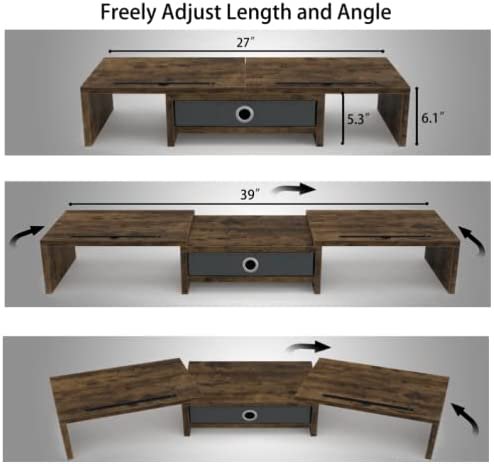ORLALAR Dual Monitor Stand with Drawer, Computer Monitor Riser with 3 Storage Shelf, Desktop Organizer Office Supplies for PC Monitor Riser, Rustic Brown - Image 8