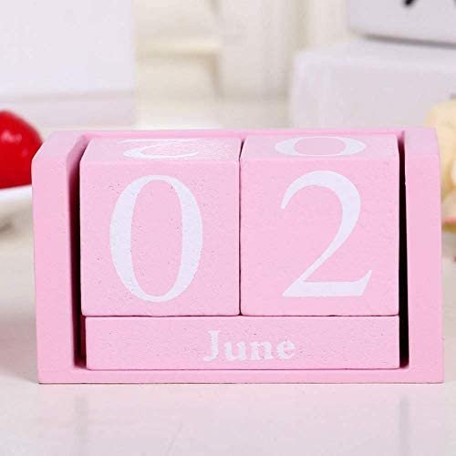 Vintage Wooden Calendar, Chic Blocks Desktop Perpetual Calendar, Time Concept Rustic Wooden Cubes Calendar Month Date Display Home Office Decoration (Pink) - Image 3