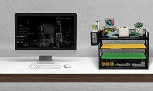 4 Tier Mesh Desk Organizers with Pen Holder, Desk File Organizer with Drawers, Desk Organizers and Accessories, Office Supplies Desktop Storage Paper Organizer Rack for Office Home - Image 7