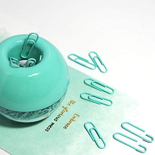Paper Clips in Magnetic Dispenser Holder Mint Green 28mm Bookmarks Small Desk Accessories Office Supplies for Women, 100 per Box - Image 3