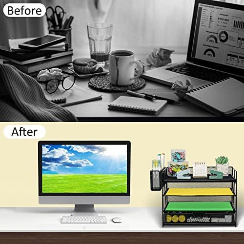 4 Tier Mesh Desk Organizers with Pen Holder, Desk File Organizer with Drawers, Desk Organizers and Accessories, Office Supplies Desktop Storage Paper Organizer Rack for Office Home - Image 6