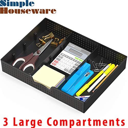 2 Pack - Simple Houseware Drawer Organizer Tray with 9 Adjustable Compartments, Black - Image 4
