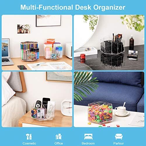 Marbrasse Acrylic Pen Holder, 360-degree Rotating Clear Pen Organizer for Desk, Desktop Stationery Organizer Caddy for Office School Home & Art Supplies (Acrylic Hexagon) - Image 3