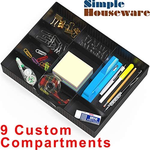 2 Pack - Simple Houseware Drawer Organizer Tray with 9 Adjustable Compartments, Black - Image 3