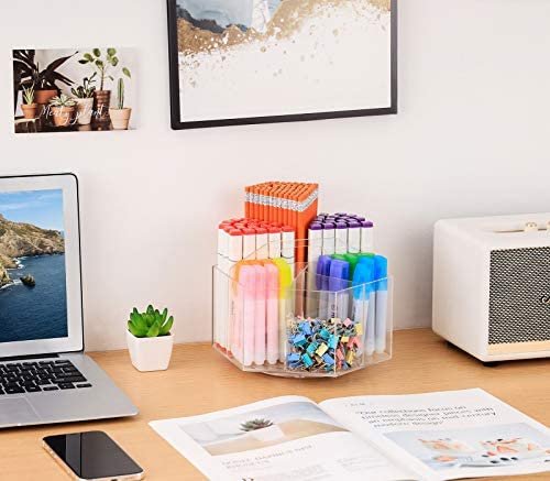 Marbrasse Acrylic Pen Holder, 360-degree Rotating Clear Pen Organizer for Desk, Desktop Stationery Organizer Caddy for Office School Home & Art Supplies (Acrylic Hexagon) - Image 2