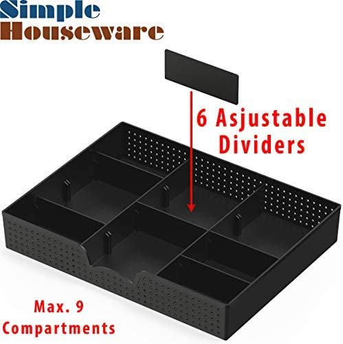 2 Pack - Simple Houseware Drawer Organizer Tray with 9 Adjustable Compartments, Black - Image 2