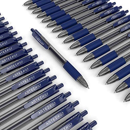 Arteza Gel Pens, Set of 50 Blue Roller Ball Bullet Journal Pens, Quick-Drying Ink, Fine Point, Office Supplies for Writing, Taking Notes & Sketching - Image 4