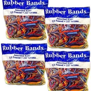 Alliance Rubber Bands Assorted Dimensions 227G/Approx. 400 Rubber Bands, Multi Color, 1/2 lb – 4 Pack