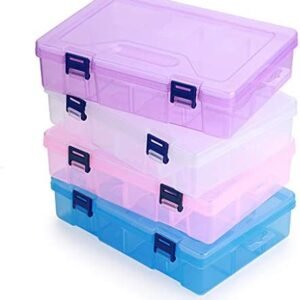 BTSKY Large Capacity Pencil Box, Adjustable Double Deck Office Supplies Storage Organizer Case, Assorted Color Brush Painting Pencils Storage Box Watercolor Pen Container Drawing Tool 4 Pack