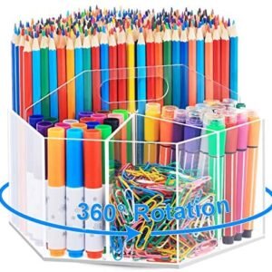 Marbrasse Acrylic Pen Holder, 360-degree Rotating Clear Pen Organizer for Desk, Desktop Stationery Organizer Caddy for Office School Home & Art Supplies (Acrylic Hexagon) Marbrasse Acrylic Pen Holder, 360-degree Rotating Clear Pen Organizer for Desk, Desktop Stationery Organizer Caddy for Office School Home & Art Supplies (Acrylic Hexagon)