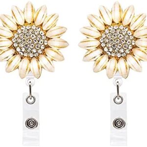 2 Pack Luxury Flower Retractable Name Card Badge Holder with Alligator Clip, ID Badge Reel Clip On Card Holders