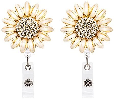 2 Pack Luxury Flower Retractable Name Card Badge Holder with Alligator Clip, ID Badge Reel Clip On Card Holders