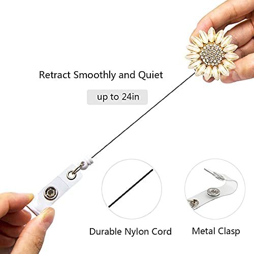 2 Pack Luxury Flower Retractable Name Card Badge Holder with Alligator Clip, ID Badge Reel Clip On Card Holders - Image 5