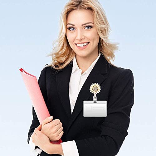 2 Pack Luxury Flower Retractable Name Card Badge Holder with Alligator Clip, ID Badge Reel Clip On Card Holders - Image 6