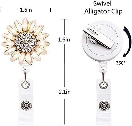 2 Pack Luxury Flower Retractable Name Card Badge Holder with Alligator Clip, ID Badge Reel Clip On Card Holders - Image 3