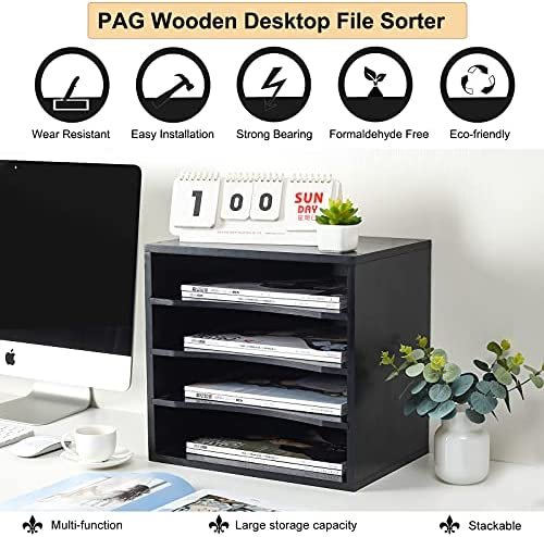 PAG Office Supplies Desk Organizer Wood File Mail Sorter with 3 Adjustable Drawer Boards,Black - Image 4