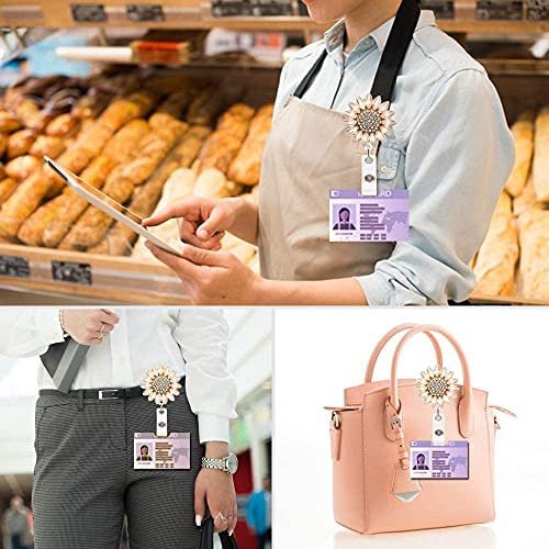2 Pack Luxury Flower Retractable Name Card Badge Holder with Alligator Clip, ID Badge Reel Clip On Card Holders - Image 7