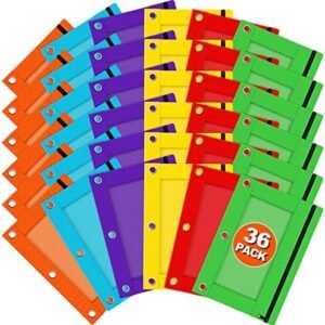 Officygnet 3 Ring Pencil Pouch, 36 Packs Bulk Zipper Pencil Case in 6 Colors , Pencil Pouches with Clear Window for Storing School Office Supplies, Cloth Pencil Bag for 3 Hole Binder Officygnet 3 Ring Pencil Pouch, 36 Packs Bulk Zipper Pencil Case in 6 Colors , Pencil Pouches with Clear Window for Storing School Office Supplies, Cloth Pencil Bag for 3 Hole Binder