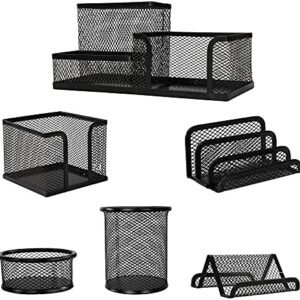 abandon Mesh Desk Organizer Set Office Supplies Caddy,Desk Accessories Set Includes Pencil Cup Holder,Pen Organizer,Mail Organizer,Sticky Notes Holder,Business Card Stand,Paper Clip Holder Black