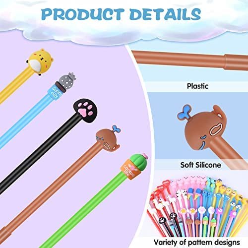 100 Pieces Cute Cartoon Gel Ink Pens Black Ink Cool Pens Kawaii Cute Pens Bulk Assorted Style Novelty Pens Cute Office Pens Rollerball Pens for Student Kids School Supplies Present (100 Pieces) - Image 3