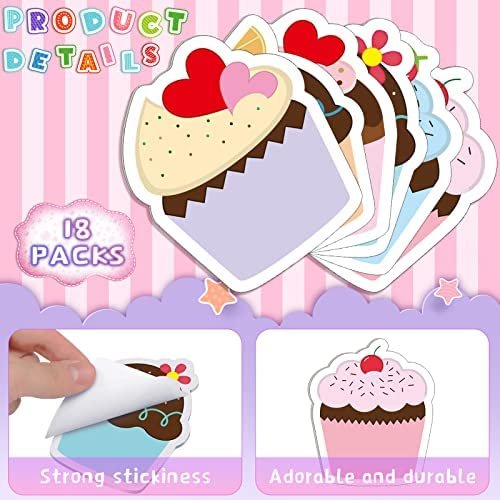18 Packs Cute Self Sticky Notes Cupcake Shaped Sticky Notes Kawaii Notepads for School Classroom Quote Wall Home Office Students Girly Office Supplies Girl Party Favors Gifts Bookmarks, 6 Styles - Image 5