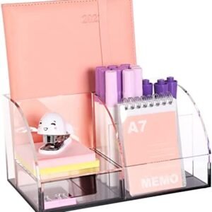 Comix Acrylic Desk Organizer, Pen Holder for Desk with 6 Compartments, Clear Desk Organizer for Home School Office Supplies B2280 Clear Black