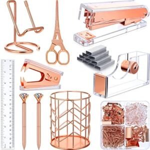 Office Stapler Set Desk Accessory Kit Including Stapler Tape Dispenser Staple Remover Pen Holder Phone Holder Ruler Scissors Binder Clips Staples 2 Pen for Office Accessories (Rose Gold) Office Stapler Set Desk Accessory Kit Including Stapler Tape Dispenser Staple Remover Pen Holder Phone Holder Ruler Scissors Binder Clips Staples 2 Pen for Office Accessories (Rose Gold)