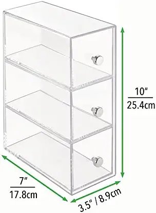 mDesign Home Office, Desk Organizer Storage Station for Storing Gel Pens, Erasers, Tape, Push Pins, Pencils, Markers - Space Saving - Use Vertically or Horizontally - 3 Drawers, 2 Pack - Clear - Image 6