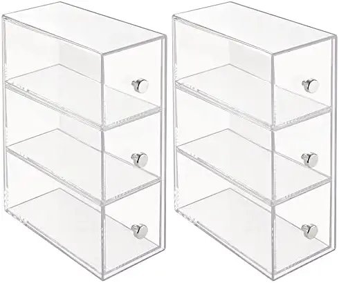 mDesign Home Office, Desk Organizer Storage Station for Storing Gel Pens, Erasers, Tape, Push Pins, Pencils, Markers - Space Saving - Use Vertically or Horizontally - 3 Drawers, 2 Pack - Clear - Image 8