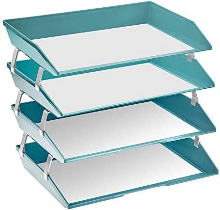Acrimet Facility 4 Tier Letter Tray Side Load Plastic Desktop File Organizer (Solid Green Color) - Image 2