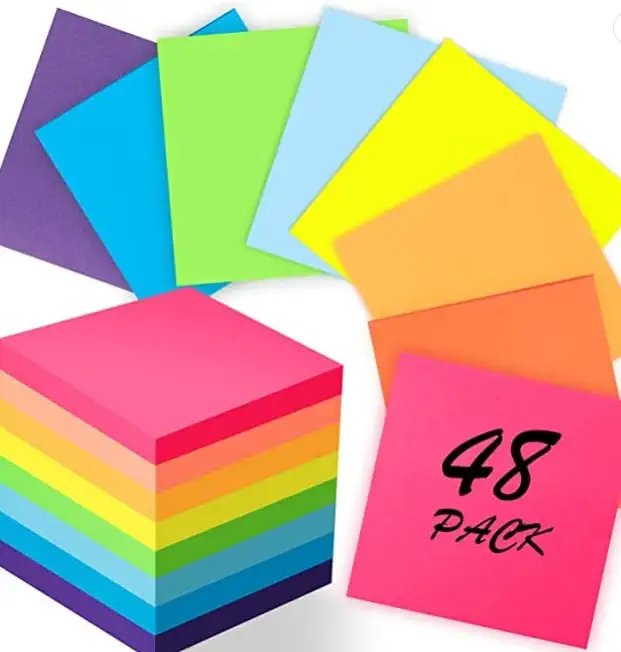 48 Pack Sticky Notes - Post it Notes 3x3 Inch Bright Colors, Super Self-Stick Note Pads for Office Supplies, Home, Notebook, School