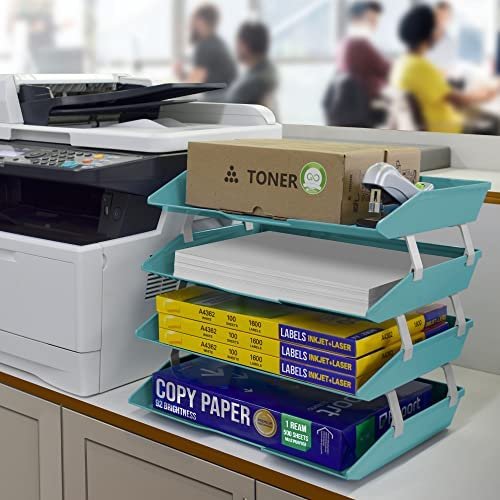 Acrimet Facility 4 Tier Letter Tray Side Load Plastic Desktop File Organizer (Solid Green Color) - Image 4