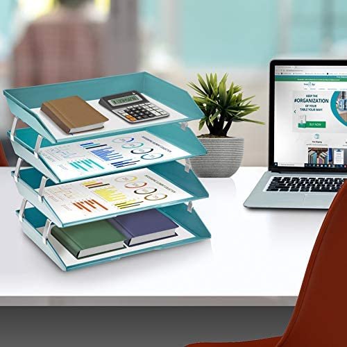 Acrimet Facility 4 Tier Letter Tray Side Load Plastic Desktop File Organizer (Solid Green Color) - Image 3